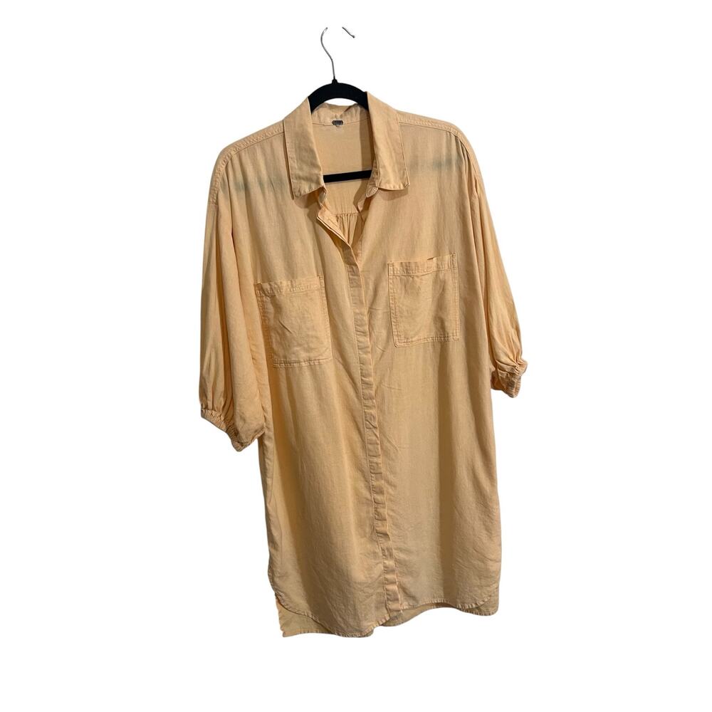 YFB Women's XL Sailboat Peach Oversized ButtonDown Tunic Linen Blend Shirt-Dress - Picture 2 of 7